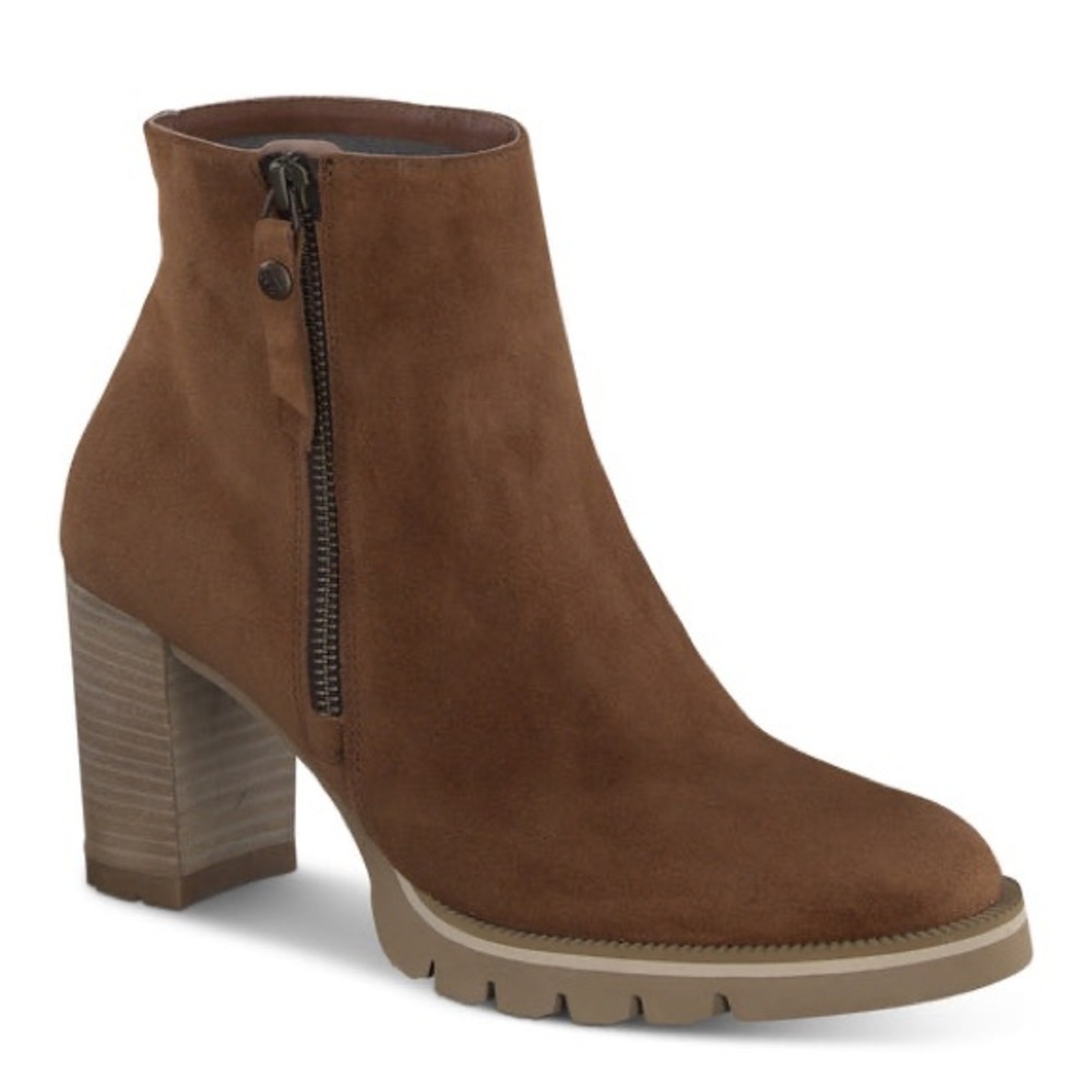 🆕PAUL GREEN Sloane Zip Ankle Bootie Boot Suede Block Heel Toffee Brown size 8